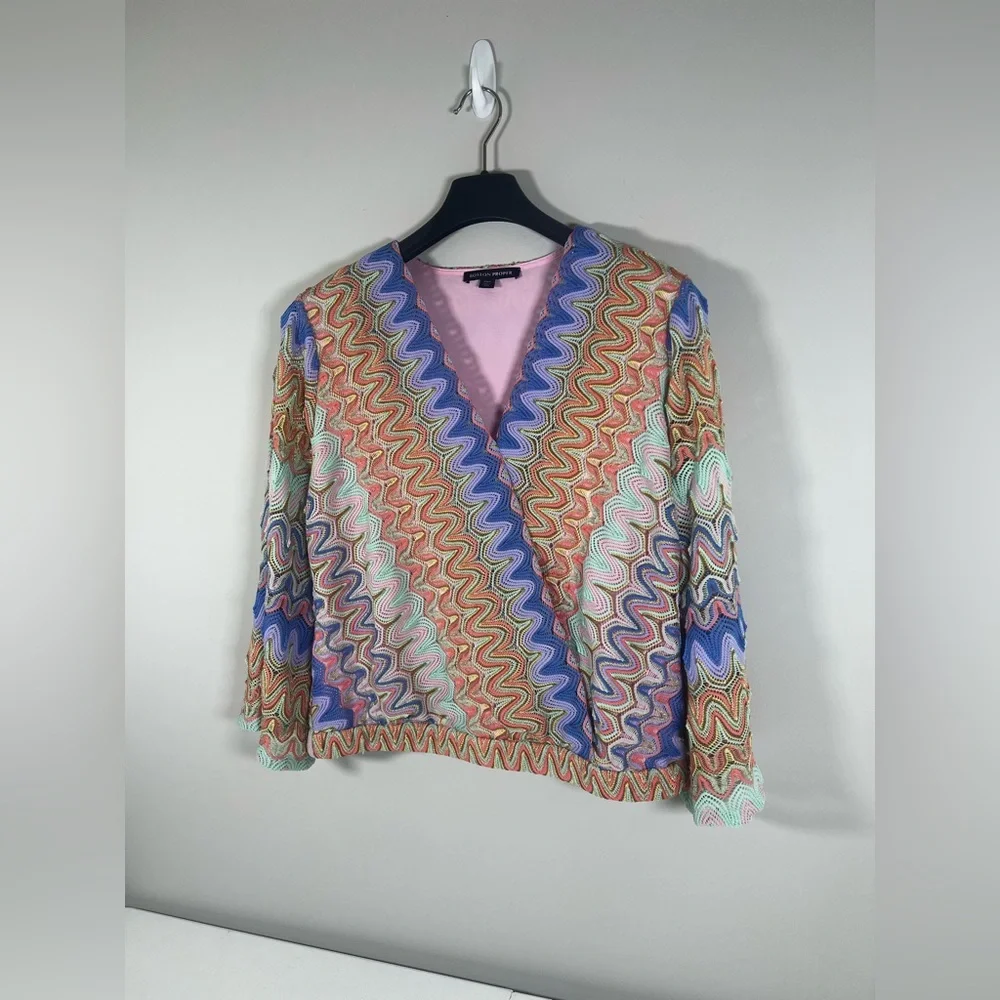 Boston Proper Color Surplice Flare Sleeve Boho Long Sleeve Blouse Size Large - Picture 3 of 8